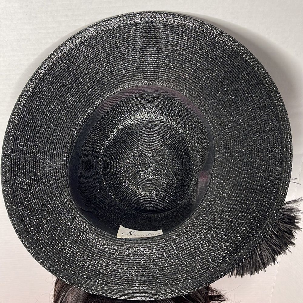 Vintage 60s Black Straw Hat with Feather Plume - Picture 12 of 15
